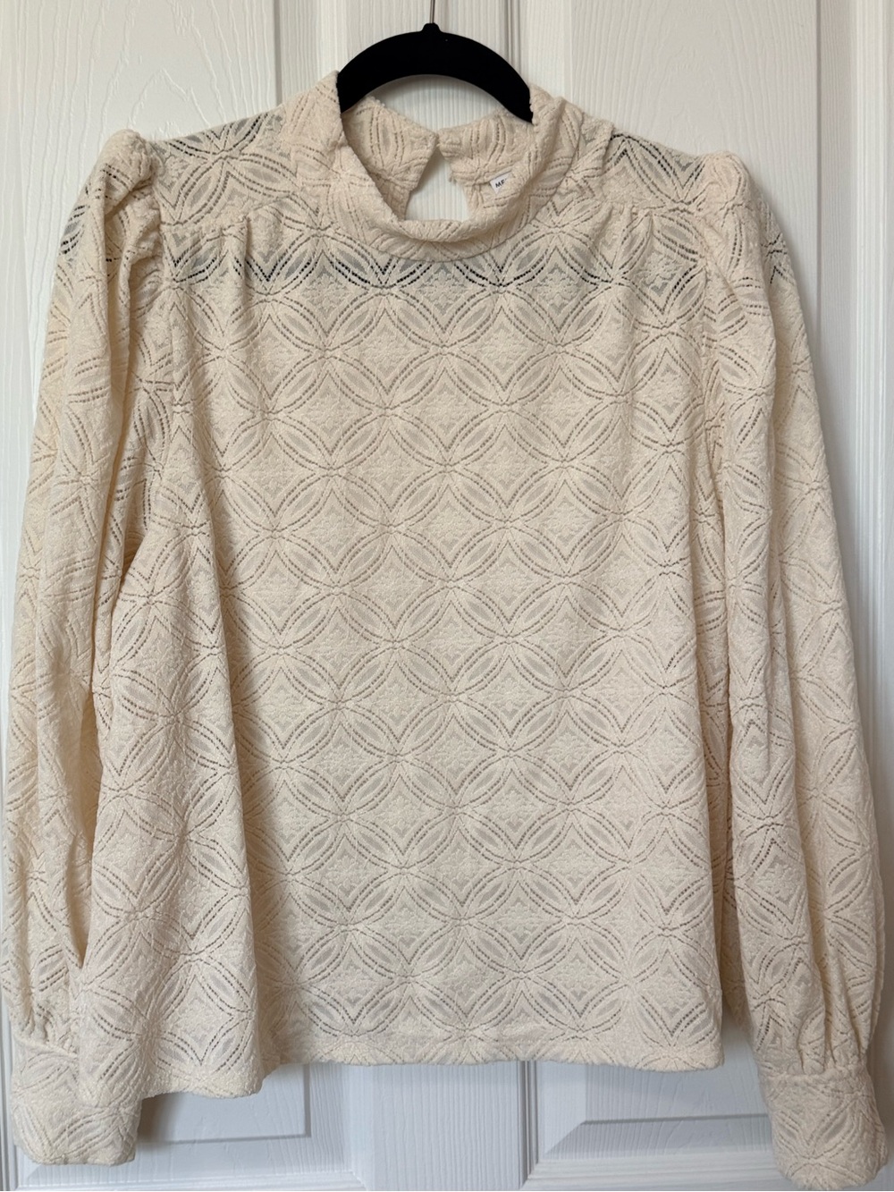 Melrose and Market Cream Lace Mock-Neck Long Sleeve Blouse